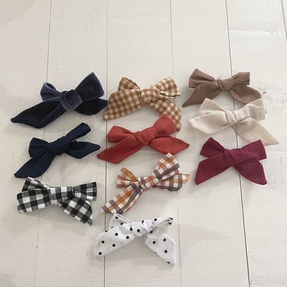 🚨4/$25 10 girls handmade bows on clips boho plaid rust neutral